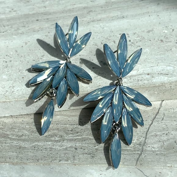 NEW ~ Anthropologie Blue Opal Embellished double drop Earrings - Picture 8 of 9